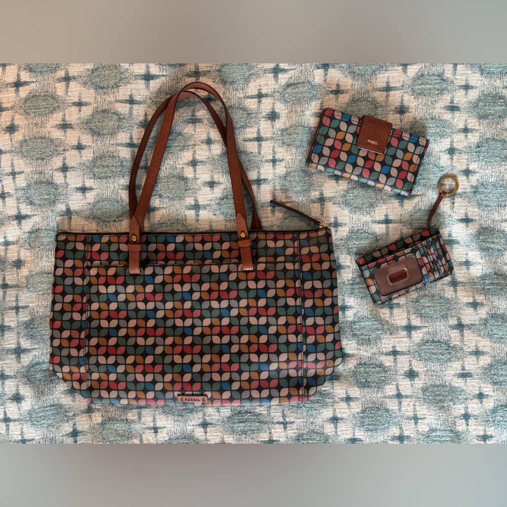 Fossil Rachel tote bag with set of two matching wallets
